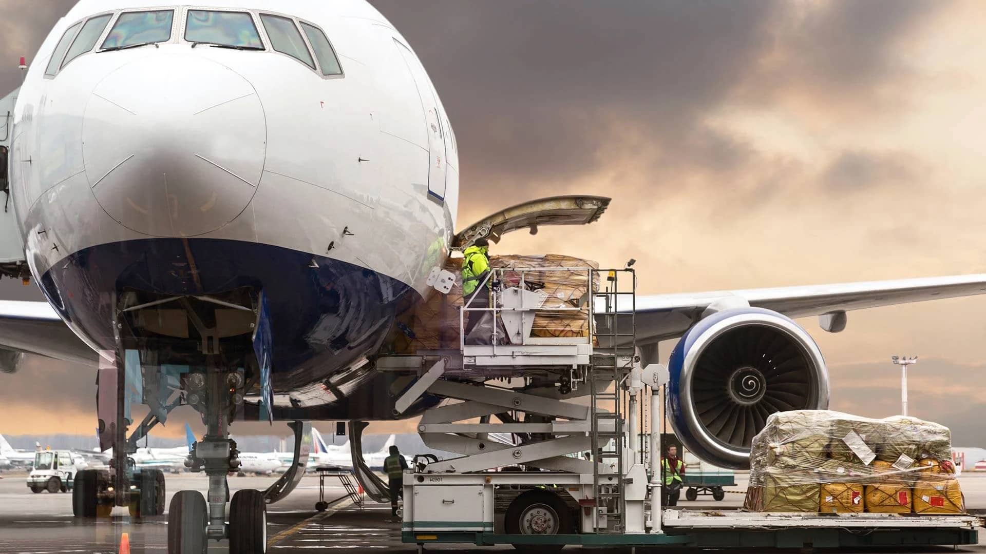 Air cargo being loaded onto an aircraft