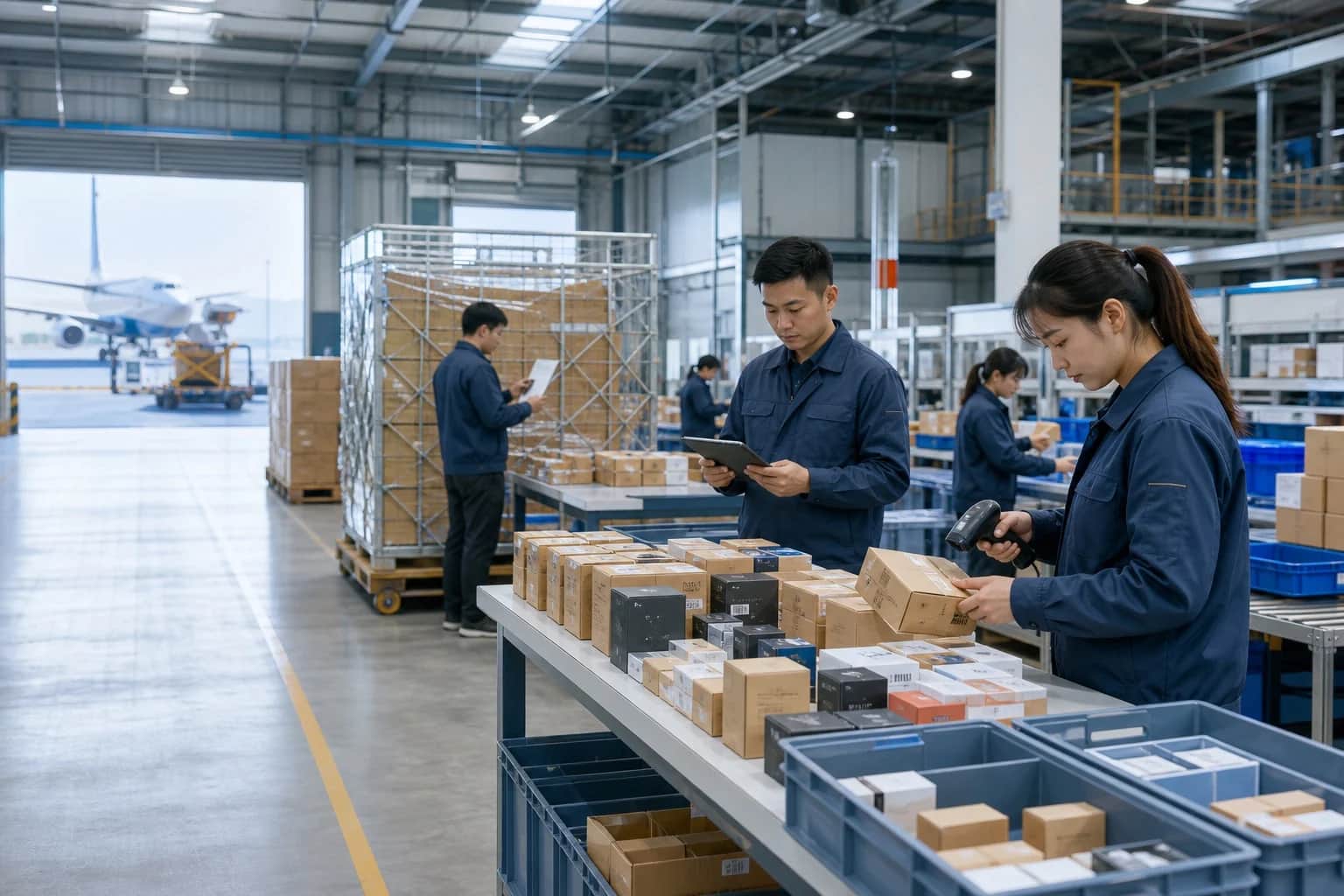 Cross-border e-commerce parcels prepared for fulfilment