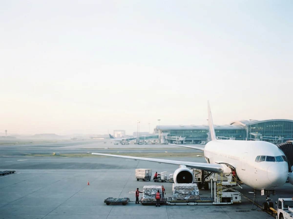 Cargo aircraft prepared for international air freight loading